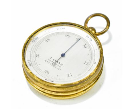 E LENNIE OF EDINBURGH; a gilt metal cased pocket aneroid barometer with silvered dial, diameter 4.5cm.Additional InformationH