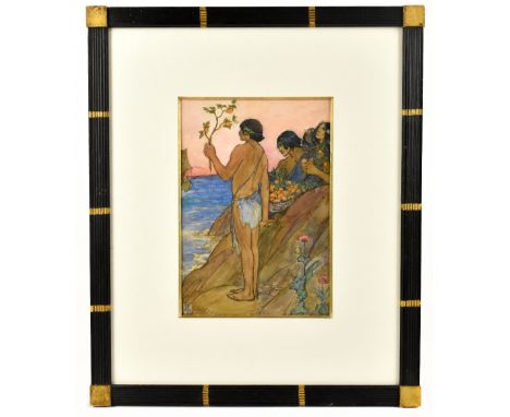 EMMA FLORENCE HARRISON (fl. 1877-1925); watercolour, 'The Lotus Eaters', initialled lower left, inscribed 'Ginevere and other