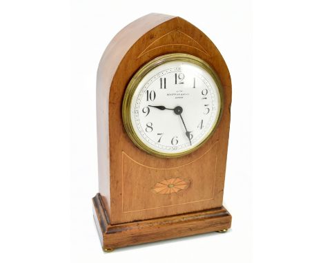 BENETFINK &amp; CO OF LONDON; an Edwardian inlaid mahogany mantel clock, the enamelled dial set with Roman numerals and quart