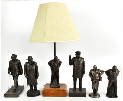 A collection of five modern composition figures of&nbsp;Winston&nbsp;Churchill, including a Peter Hicks example, height 33cm,