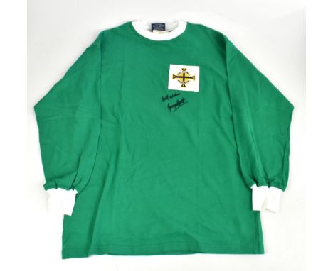 GEORGE BEST; a Toffs long sleeve Northern Ireland shirt, signed to the front and inscribed 'best wishes', size XL.Additional 