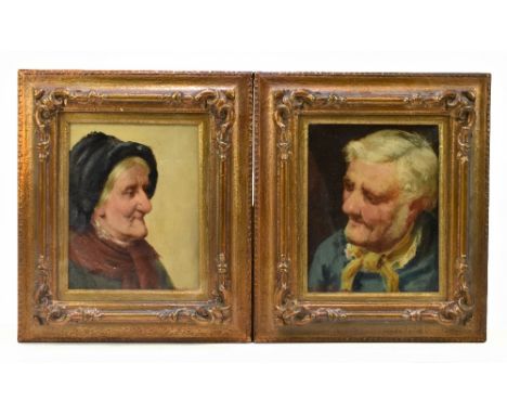 DAVID W. HADDON, RBA (FL 1884-1914); a pair of oils on board, portrait of an elderly lady and gentleman, each signed, 17 x 13