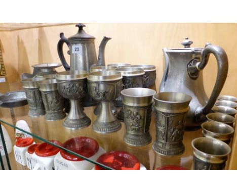 German pewter drinks set to inlude wine glasses and candlestick holder etc, 23pcs. 