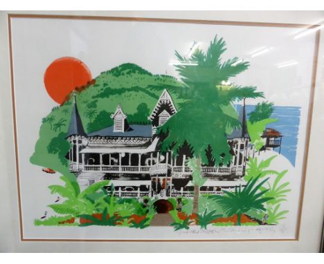 Grand Hotel Oloffson by Paul Hogarth OBE RA limited edition lithograph 158/195 signed, titled and numbered in pencil, framed 