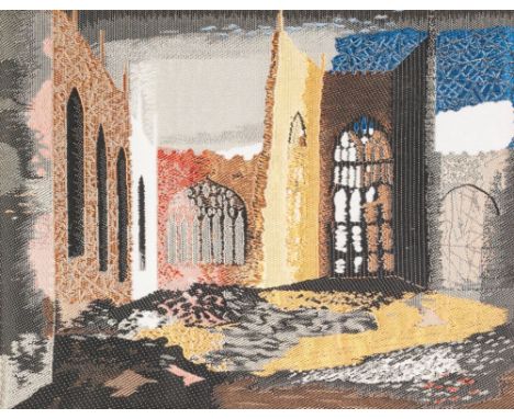 •JOHN PIPER (1903 - 1992) MACHINE WOVEN SILK TAPESTRY 'Interior of Coventry Cathedral' An edition of 500, signed in pencil on