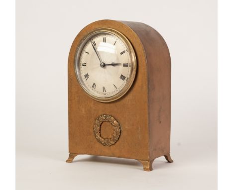FRENCH GILT METAL MANTLE CLOCK, the 3 ½" silvered dial with engine turned centre, powered by a drum shaped movement and house