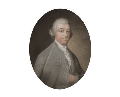 BRITISH SCHOOL (LATE EIGHTEENTH CENTURY)  PASTEL DRAWING, OVAL Portrait of a gentleman wearing a powdered wig  and grey coat 