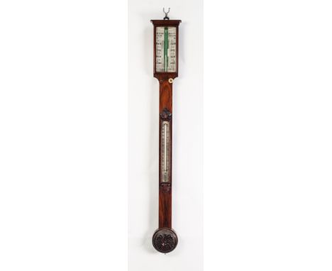 A NINETEENTH CENTURY ROSEWOOD CASED MERCURY TABLE STICK BAROMETER, the bone register plates inscribed 'Meyer and Co., 29 Mark