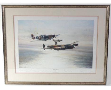 Robert Taylor, (b.1951), "Memorial Flight", coloured print, signed in pencil by the artist with further signatures of pilots 