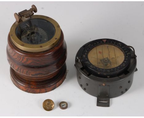 An Air Ministry Type 06 flying compass 6A/473 No. 18414.D. mounted in a later oak surround, together with an Improved Mk IIIA