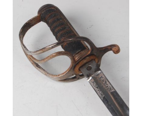A British 1821 pattern British Army Service Corps Officer's sword, the 83cm blade etched with a crowned GR cypher within foli