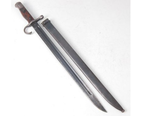 A Japanese 1897 pattern Arisaka bayonet, the 39.5cm singled edged fullered blade with Koishikawa arsenal mark to the ricasso,
