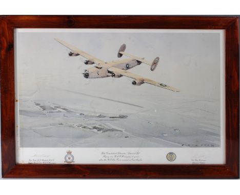 Eric Day, (20th century,) Liberator Diamond Lil flying over Honington, lithograph, signed in pencil to the margin by Capt J.J