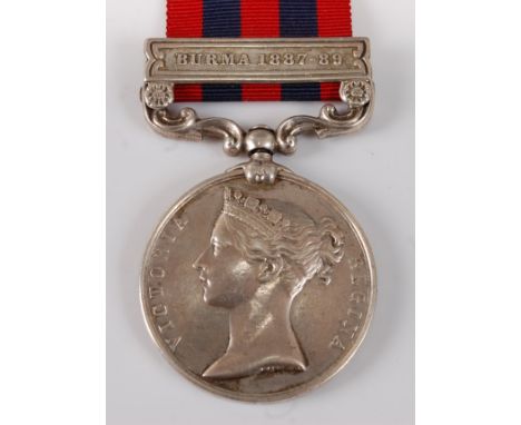 An India General Service medal (1954-95) with Burma 1887-89 clasp, naming in flowing script 135. Pte A. Halliday, 2nd Bn Norf