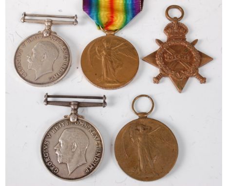 A collection of five WW I medals to include a British War and Victory pair, naming 21734 PTE. J. ANDREWS. L'POOL. R., 1914-15