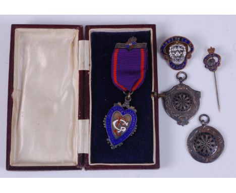 A George V. Manchester Unity Independent Order of Odd Fellows silver and enamelled jewel inscribed verso ''Presented to Bro. 
