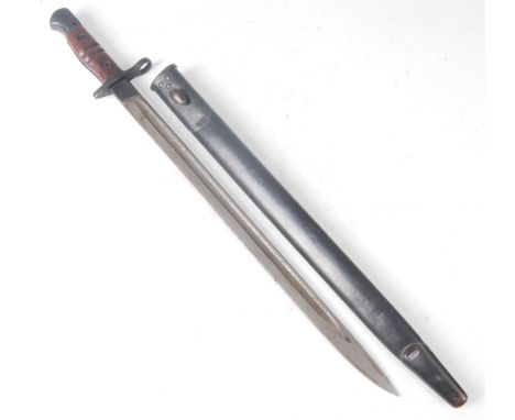 A 1913 pattern bayonet, having a 43cm single edged fullered blade stamped to the ricasso with a faint crowned GR cypher, 1913