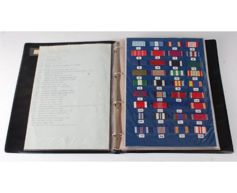 A large collection of medal dress ribbons contained in two albums each numbered and with corresponding list, the first album 