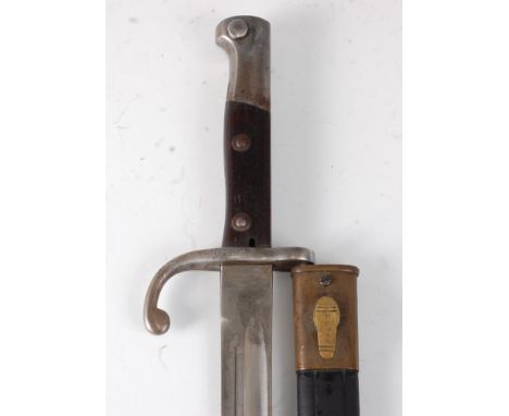 A Brazilian 1908 pattern bayonet, the 30cm single edged fullered blade stamped to the ricasso Weyersberg Kirschbaum &amp; Co.