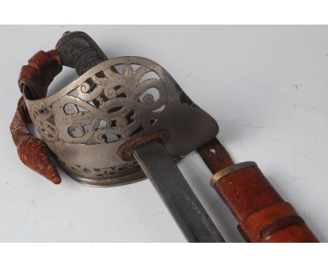 An 1892 pattern Infantry Officer's sword, the 82cm blade (tip missing) etched with a crowned GR cypher with foliage, initiale