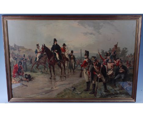 After Robert Alexander Hillingford, (1828-1904), "Wellington at Waterloo" The Dawn of the Day, June 18th, 1815, coloured prin