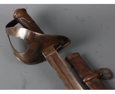 A 19th century Prussian Cavalry Trooper's sword, having an 89cm curved fullered blade, pierced steel bowl hilt, wire bound gr