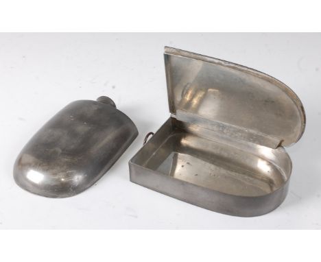 An early 20th century pewter hip flask with matching sandwich tin, by James Dixon &amp; Sons. (2)