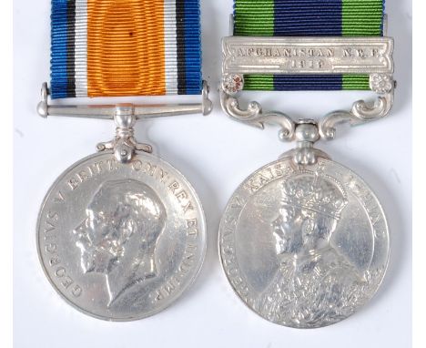 A WW I British War medal, together with an India General Service medal (1908-1935) Geo.V. Kaisar-i-Hind with Afghanistan N.W.