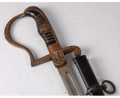 A Third Reich Army Officer's sword having an 83cm slightly curved single edged blade, with eagle languet, wire bound grip and