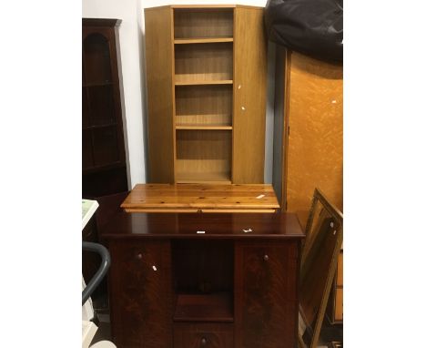 PINE CUPBOARD , MAHOGANY CUPBOARD & CORNER SHELF