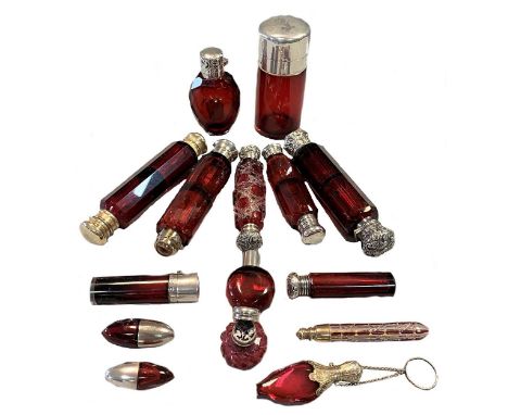 the 15 item collection, including 5 double ended examples, 3 cylindrical examples (all with silver tops - one monogrammed - B