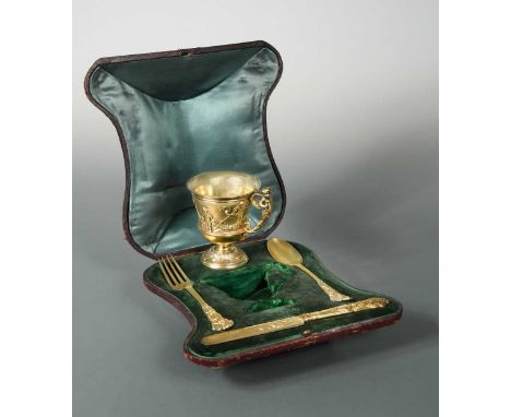 the cup with mark of Elkington &amp; Co (Frederick Elkington), Birmingham 1873 of campana form with repoussé decoration of pu