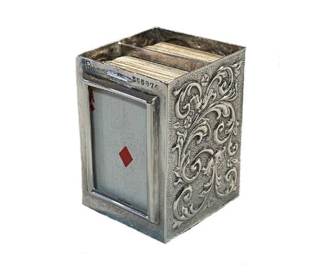 mark of Samuel Jacob, London 1899 of rectangular form, three sides lavishly decorated with repoussé foliage over a textured g