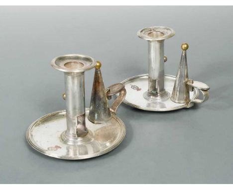 each piece marked with a single sun, the well of typical circular form with reeded edge, sliding ejector, simple curved handl