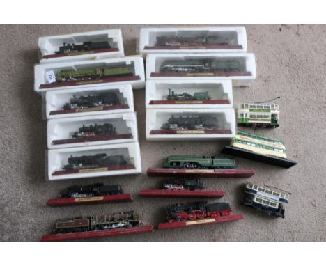 Collection of approximately 22 scale models of various railway locomotives, tanks, trams etc 