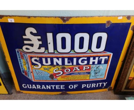 Enamel advertising sign for Sunlight Soap '£1000 Guarantee Of Purity' (91cm x 68.5cm) 