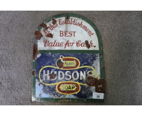 Vintage enamel advertising sign for Hudson Soap (26.5cm x 34.5cm) 