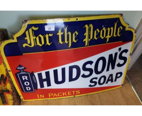 Enamel advertising sign for For The People Hudson's Soap In Packets (69cm x 50.5cm)