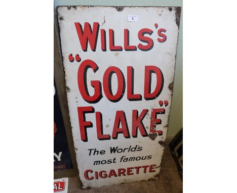 Vintage enamel advertising sign for Wills's Gold Flake The Worlds Most Famous Cigarette (45.5cm x 91cm)