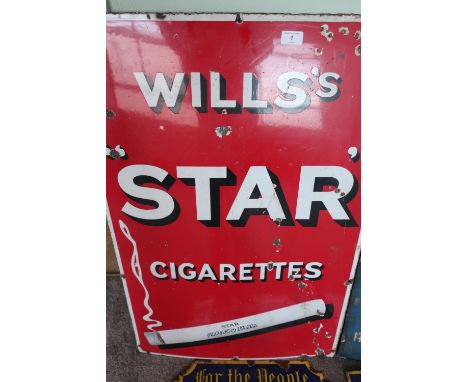 Vintage enamel advertising sign for Wills's Star Cigarettes (61cm x 91cm) 
