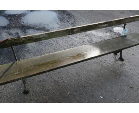 Railway type bench with cast metal supports and wooden planked seat and back (width 230cm) 