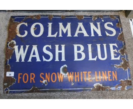 Vintage enamel Colman's Wash Blue For Snow White Linen advertising sign (61cm x 41cm) 