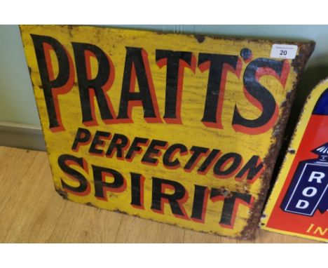 Double sided enamel advertising sign for Pratt's Perfection Spirit (53.5cm x 45.5cm) 