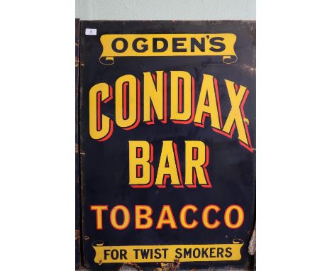 Vintage enamel advertising sign for Ogden's Condax Bar Tobacco (61cm x 91cm) 