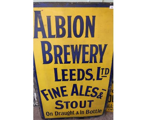 Enamel advertising sign for Albion Brewery Leeds Ltd `Fine Ales &amp; Stout On Draft And In Bottle'(76cm x 122.5cm)