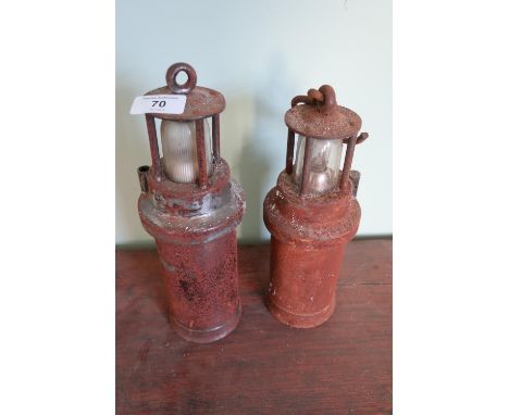 Two miners type lamps, one marked The Ceag Lamp Barnsley, Yorks, and another similar (2) 