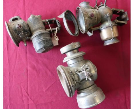 Lucas Kingzone No. F141 lamp, Lucas brass cased bicycle type lamp and another marked The Revenger, Birmingham (3) 