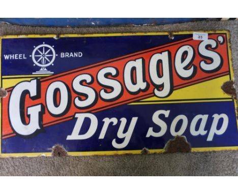 Enamel advertising sign for Wheel Brand Gossages Dry Soap (59cm x 30.5cm)