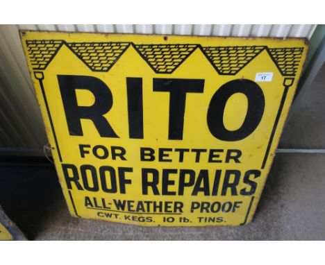 Enamel advertising sign for Rito For Better Roof Repairs All-Weather Proof CWT.KEGS 10lb Tins (61cm x 61cm) 