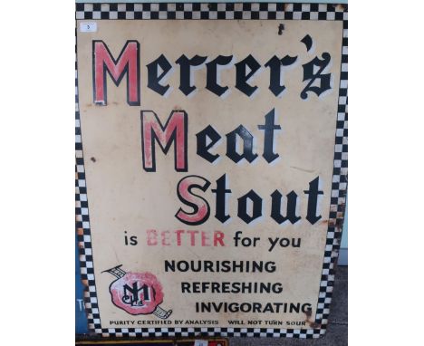 Vintage enamel advertising sign for Mercers Meat Stout (68.5cm x 92cm) 